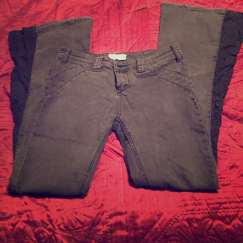 Free People Black & lace bell bottoms